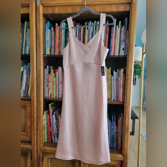 Satin Cocktail Slip Dress Express NWT blush pink vintage style V Neck - Picture 4 of 5